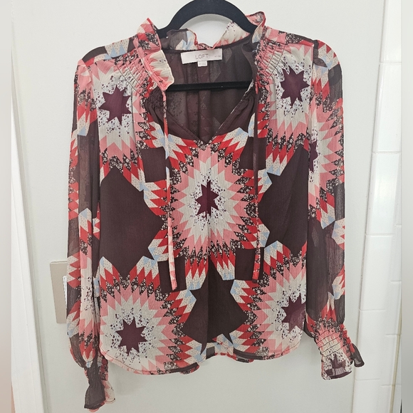 Loft sheer geo print blouse small - Picture 1 of 4